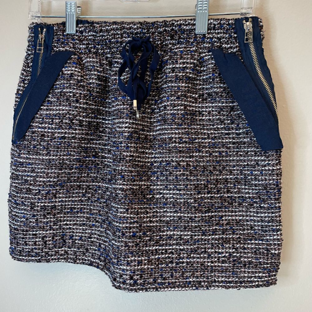 48.Color Block| Wool Tweed cotton blend|Size 38(EU)| Mini Skirt| Pockets - Picture 5 of 11